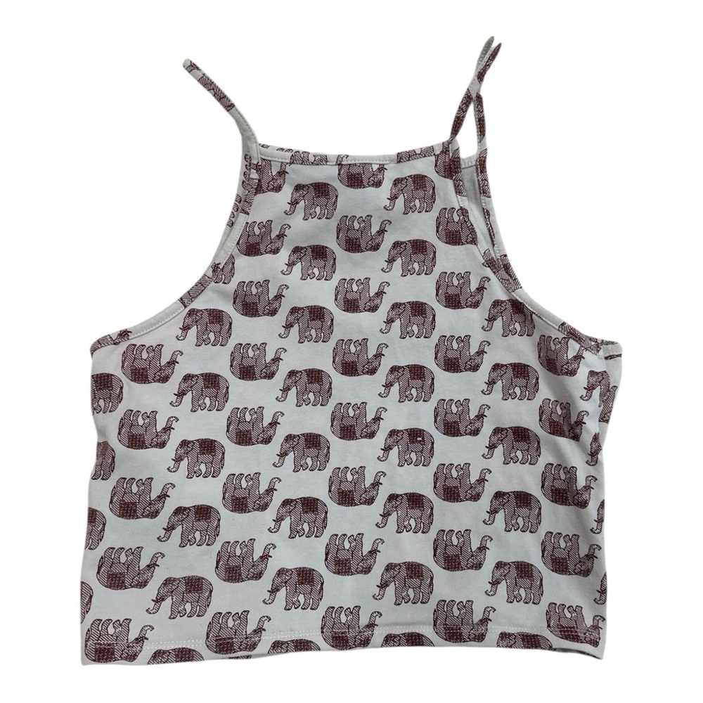 Forever 21 Tab Brown Elephant Print Sleeveless Cropped Top - Size Large